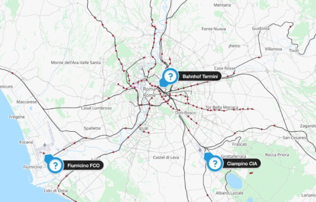 karte mit flughäfen für rom flughafen transfer